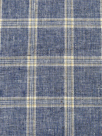 Lapis Blue/White/Tan 100% Linen Yarn-Dyed Plaid Shirt Weight Woven 56W