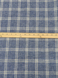 Lapis Blue/White/Tan 100% Linen Yarn-Dyed Plaid Shirt Weight Woven 56W