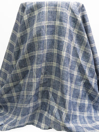 Lapis Blue/White/Tan 100% Linen Yarn-Dyed Plaid Shirt Weight Woven 56W