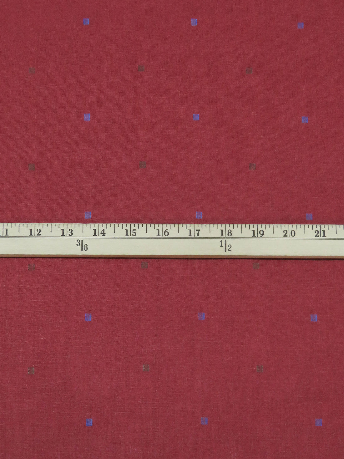 Vivid Auburn Red/Dark Cornflower/Olive 100% Linen Mini Square Weave Shirt Weight Woven 57W