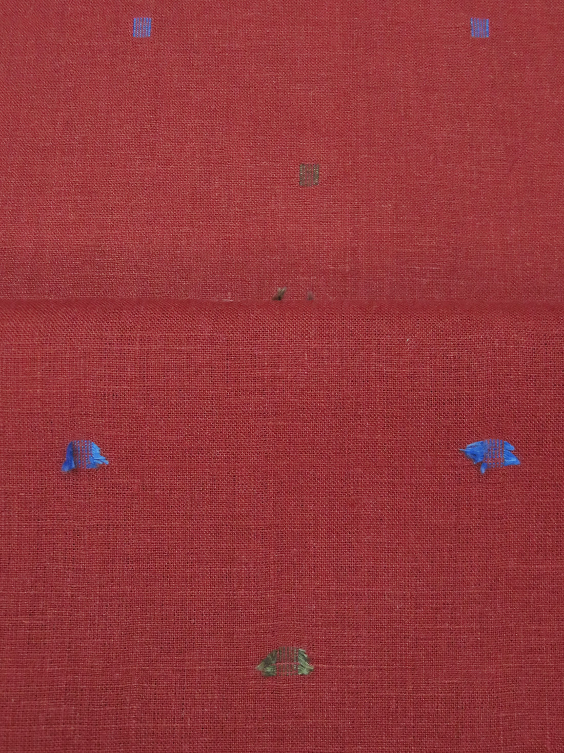 Vivid Auburn Red/Dark Cornflower/Olive 100% Linen Mini Square Weave Shirt Weight Woven 57W