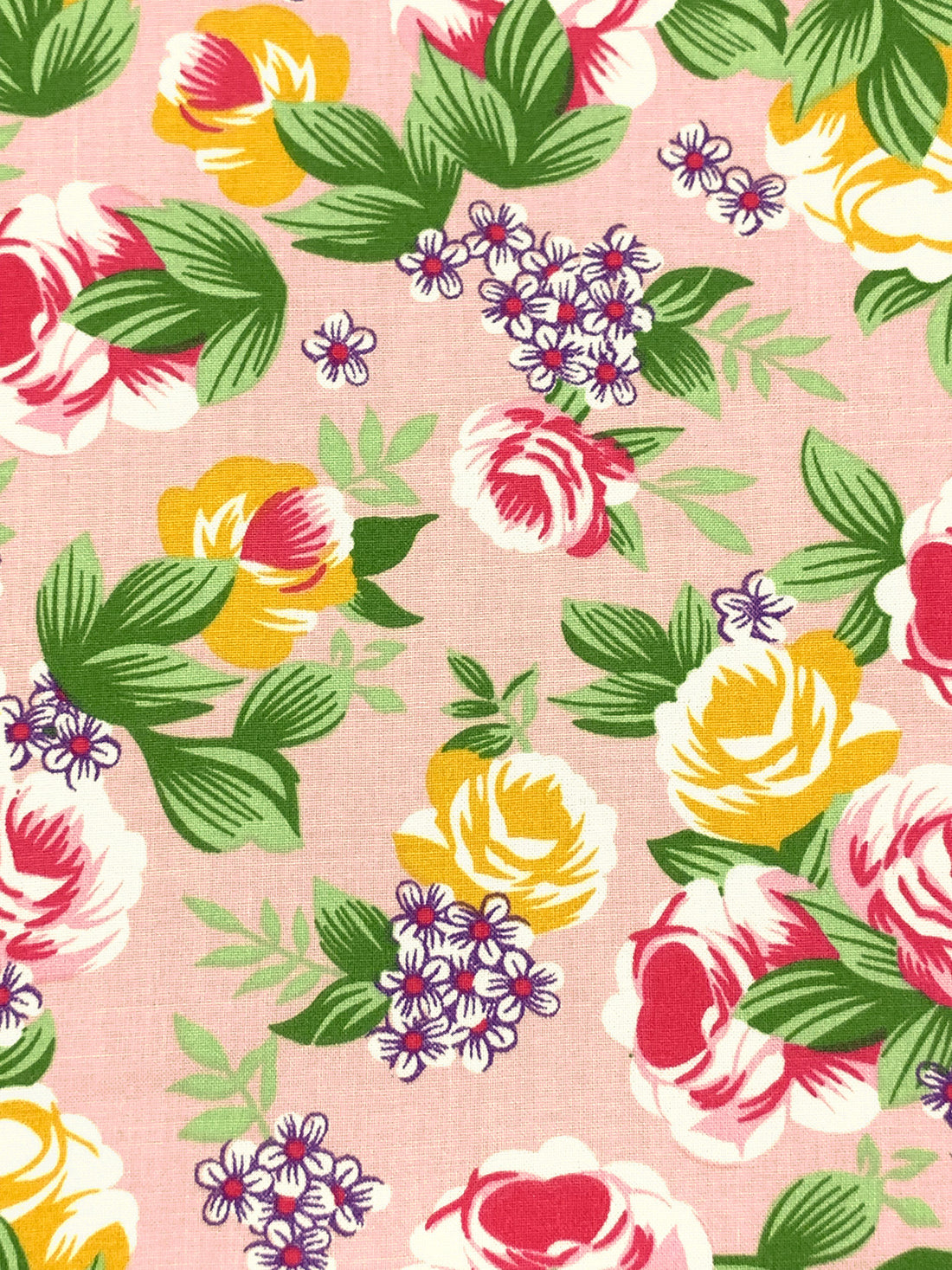 Baby Pink/Fern Green/White/Goldenrod 100% Rayon Floral Print Challis 56W