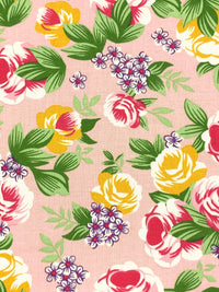 Baby Pink/Fern Green/White/Goldenrod 100% Rayon Floral Print Challis 56W