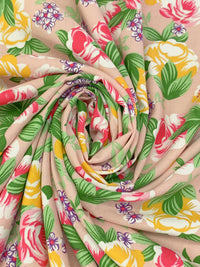 Baby Pink/Fern Green/White/Goldenrod 100% Rayon Floral Print Challis 56W
