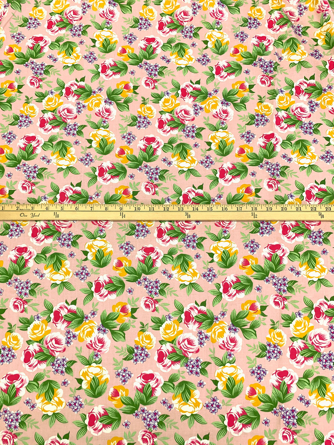 Baby Pink/Fern Green/White/Goldenrod 100% Rayon Floral Print Challis 56W
