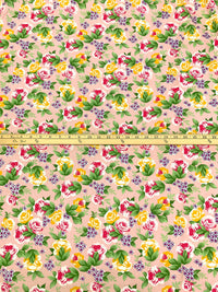 Baby Pink/Fern Green/White/Goldenrod 100% Rayon Floral Print Challis 56W