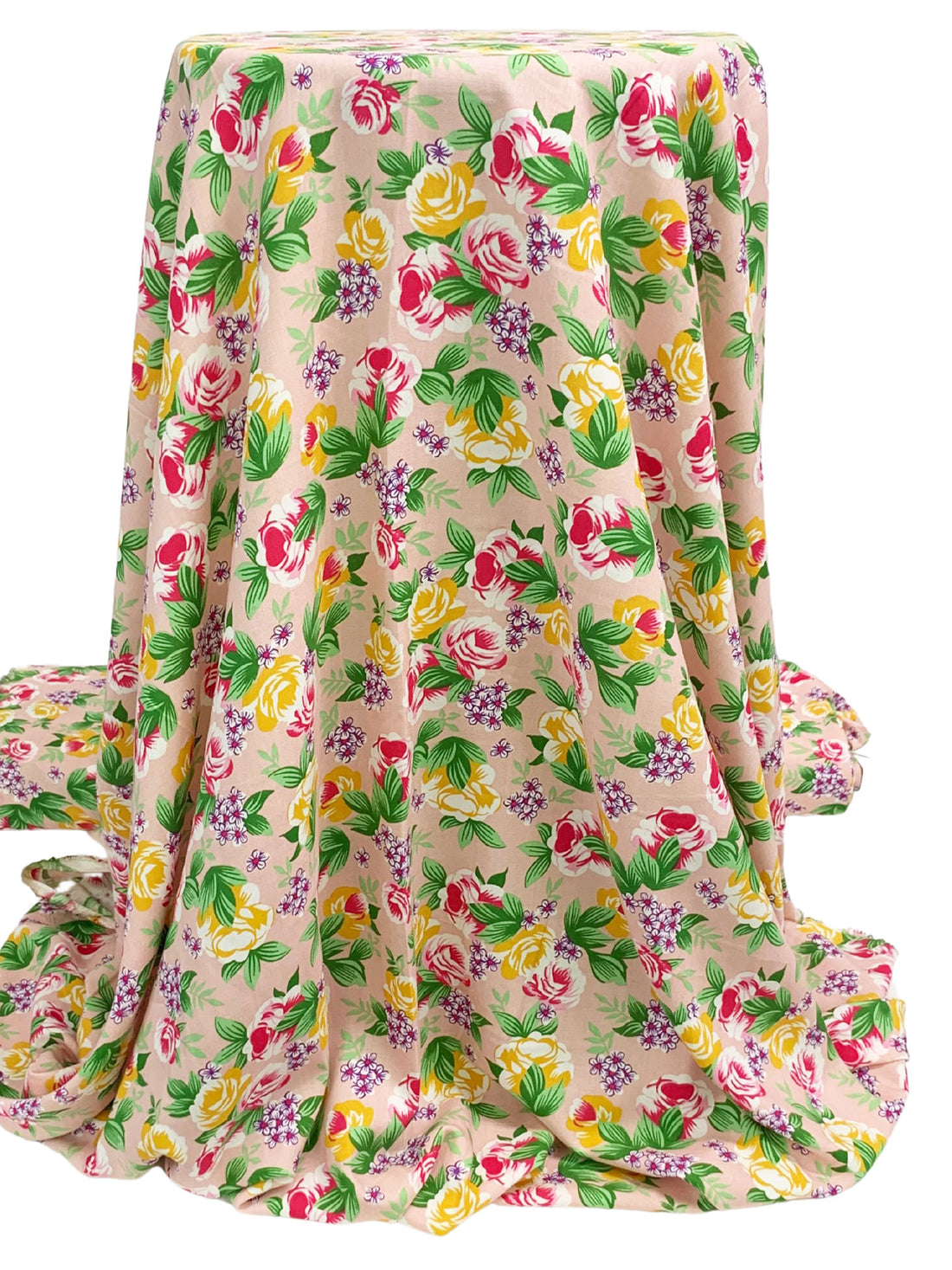 Baby Pink/Fern Green/White/Goldenrod 100% Rayon Floral Print Challis 56W