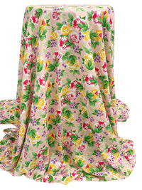 Baby Pink/Fern Green/White/Goldenrod 100% Rayon Floral Print Challis 56W
