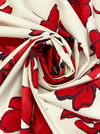 Pale Eggshell/Venetian Red 100% Cotton Floral Print Poplin Shirting 58W