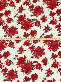 Pale Eggshell/Venetian Red 100% Cotton Floral Print Poplin Shirting 58W