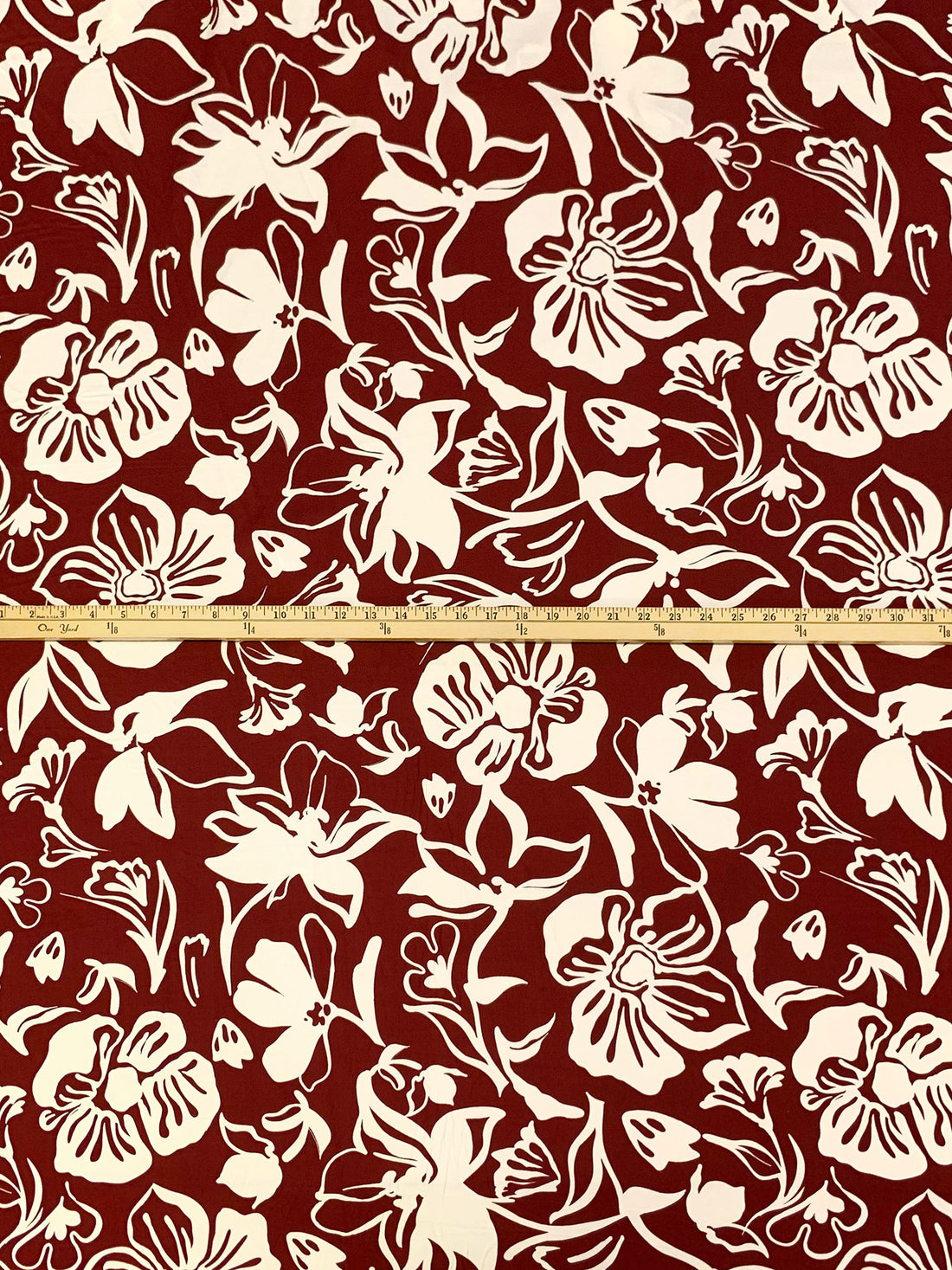 Regal Maroon Red/Alabaster 100% Rayon Floral Print Challis 54W