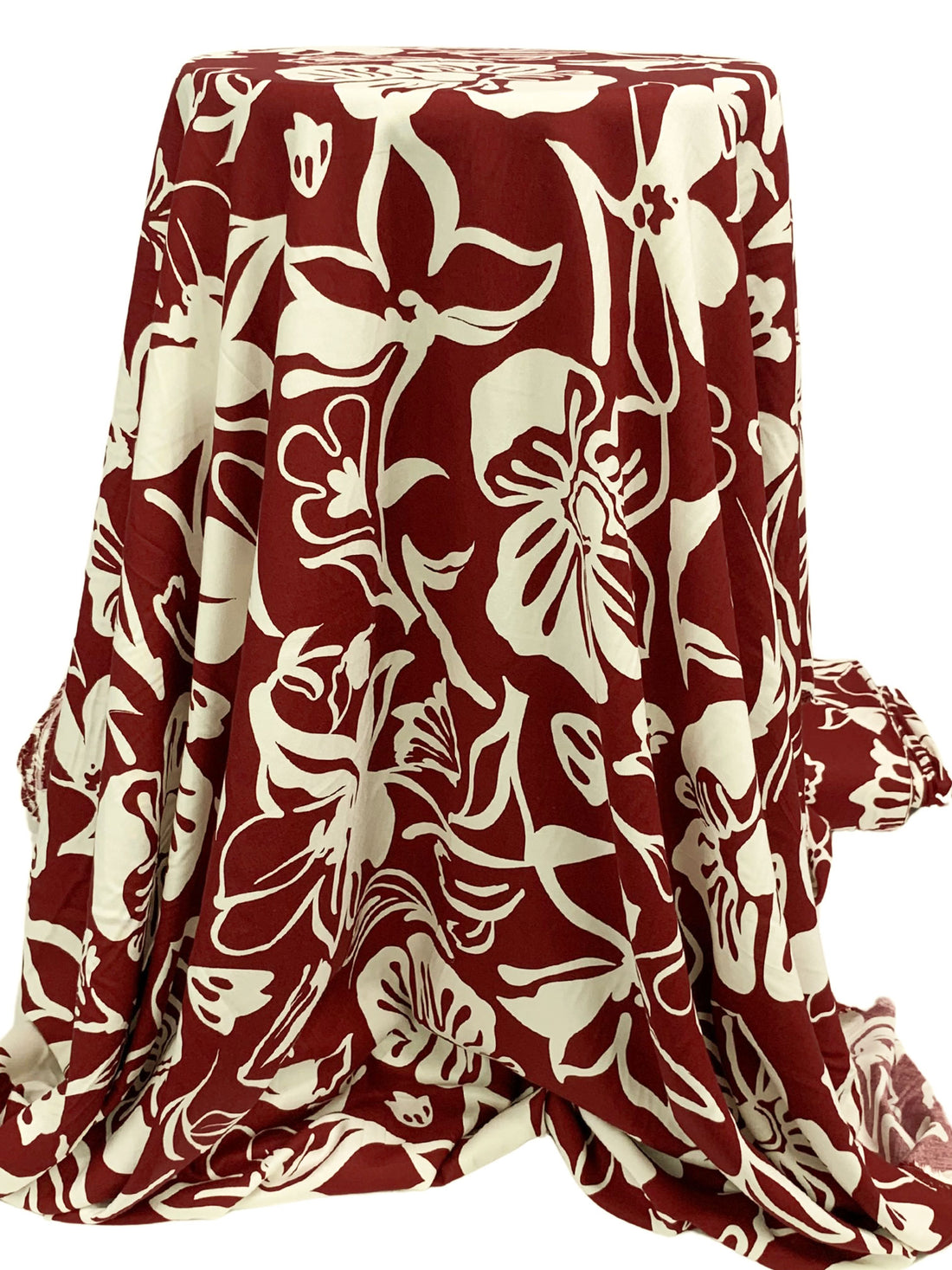 Regal Maroon Red/Alabaster 100% Rayon Floral Print Challis 54W
