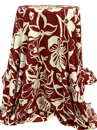 Regal Maroon Red/Alabaster 100% Rayon Floral Print Challis 54W
