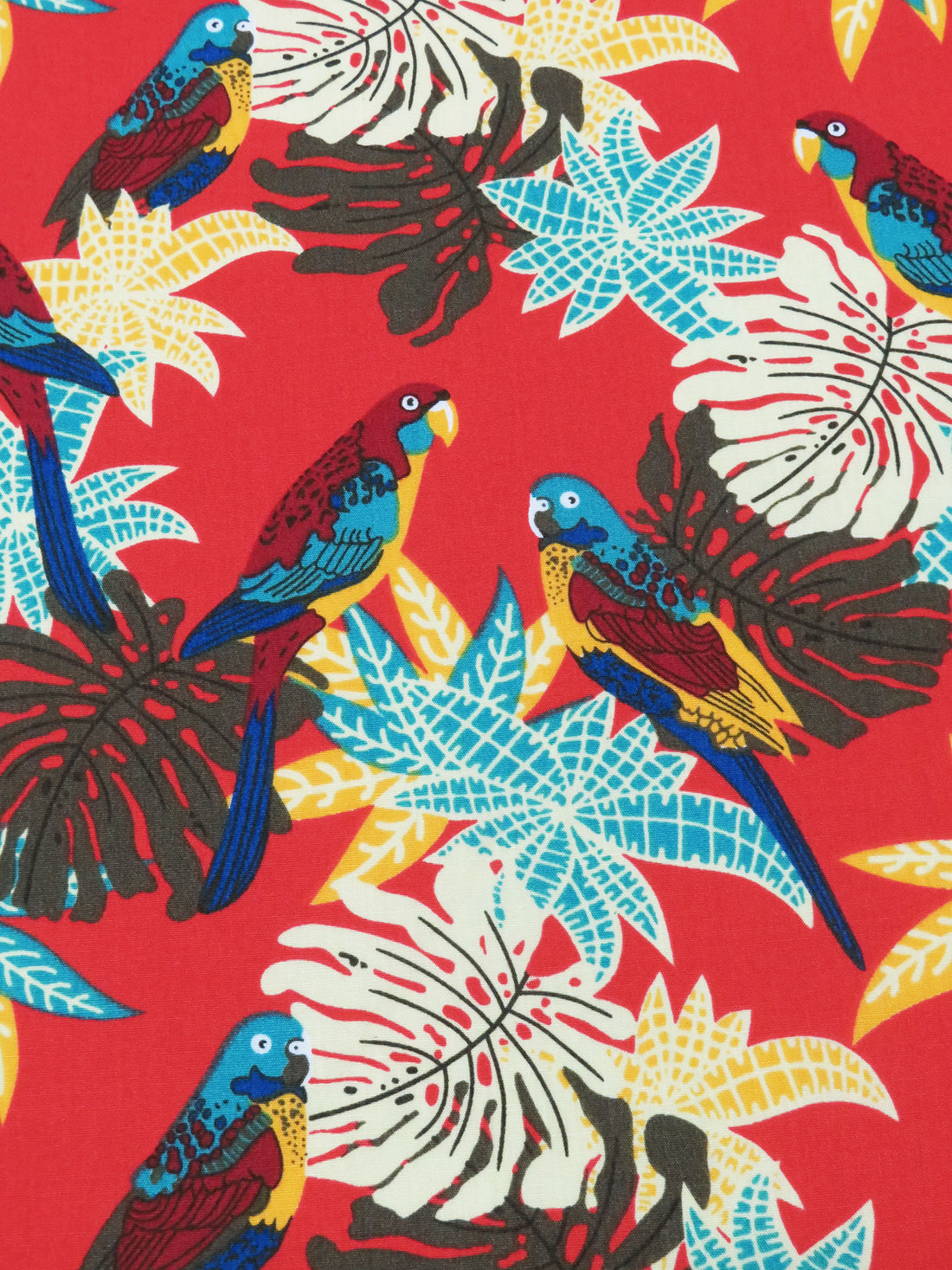 Scarlet/Cerulean/Pale Celery Green/Multi 100% Cotton Tropical Parrot Print Poplin Shirting 56W