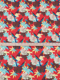 Scarlet/Cerulean/Pale Celery Green/Multi 100% Cotton Tropical Parrot Print Poplin Shirting 56W