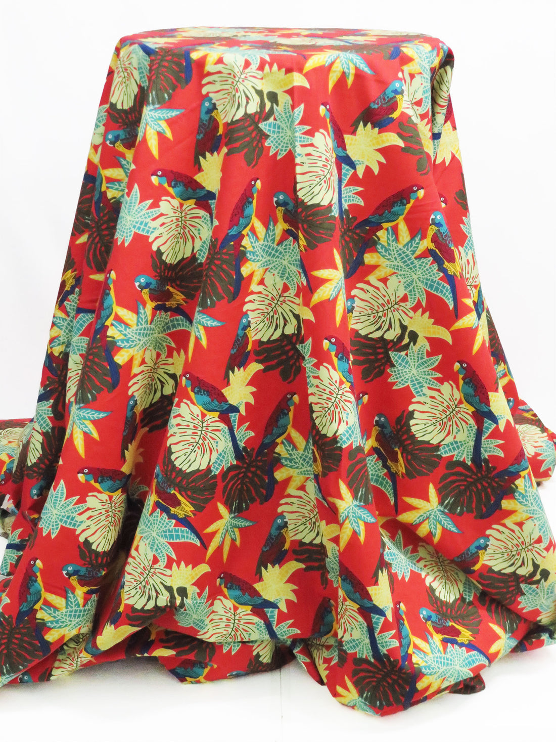 Scarlet/Cerulean/Pale Celery Green/Multi 100% Cotton Tropical Parrot Print Poplin Shirting 56W