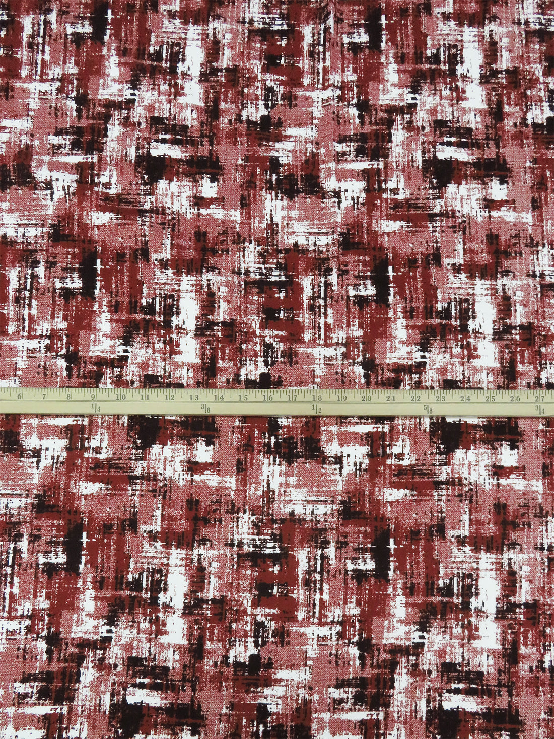 Brick Red/Black/White 100% Rayon Abstract Distressed Look Print Challis 54W