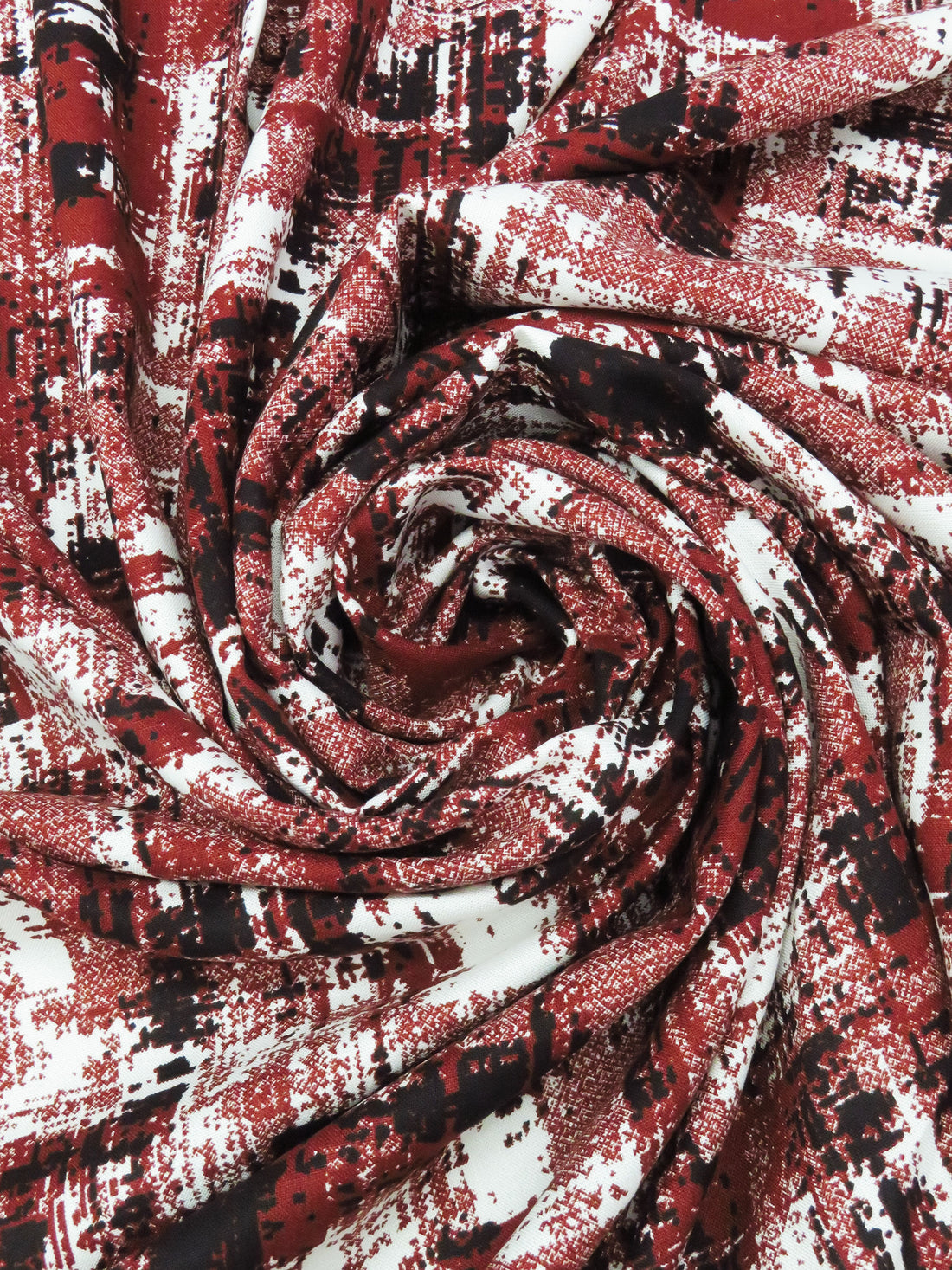 Brick Red/Black/White 100% Rayon Abstract Distressed Look Print Challis 54W
