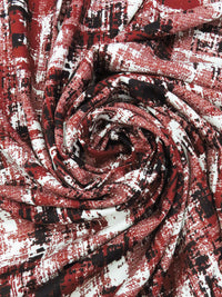 Brick Red/Black/White 100% Rayon Abstract Distressed Look Print Challis 54W