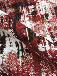 Brick Red/Black/White 100% Rayon Abstract Distressed Look Print Challis 54W