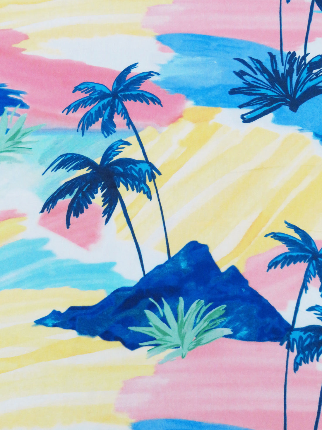 Deep Sapphire/Lemon/Salmon Pink/Multi 100% Rayon Retro Paradise Print Challis 56W