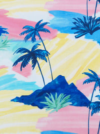 Deep Sapphire/Lemon/Salmon Pink/Multi 100% Rayon Retro Paradise Print Challis 56W