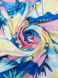 Deep Sapphire/Lemon/Salmon Pink/Multi 100% Rayon Retro Paradise Print Challis 56W