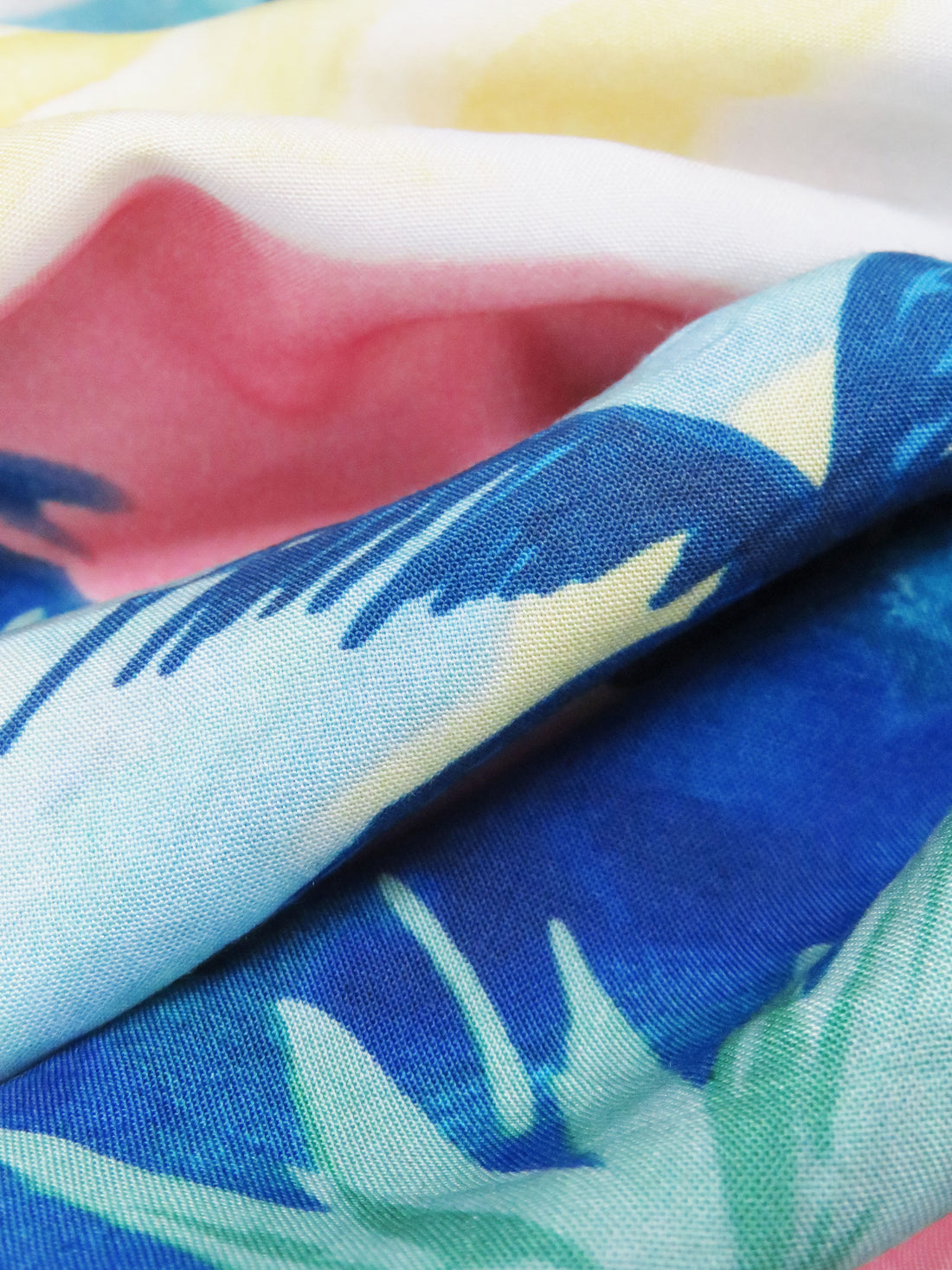 Deep Sapphire/Lemon/Salmon Pink/Multi 100% Rayon Retro Paradise Print Challis 56W