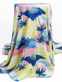 Deep Sapphire/Lemon/Salmon Pink/Multi 100% Rayon Retro Paradise Print Challis 56W