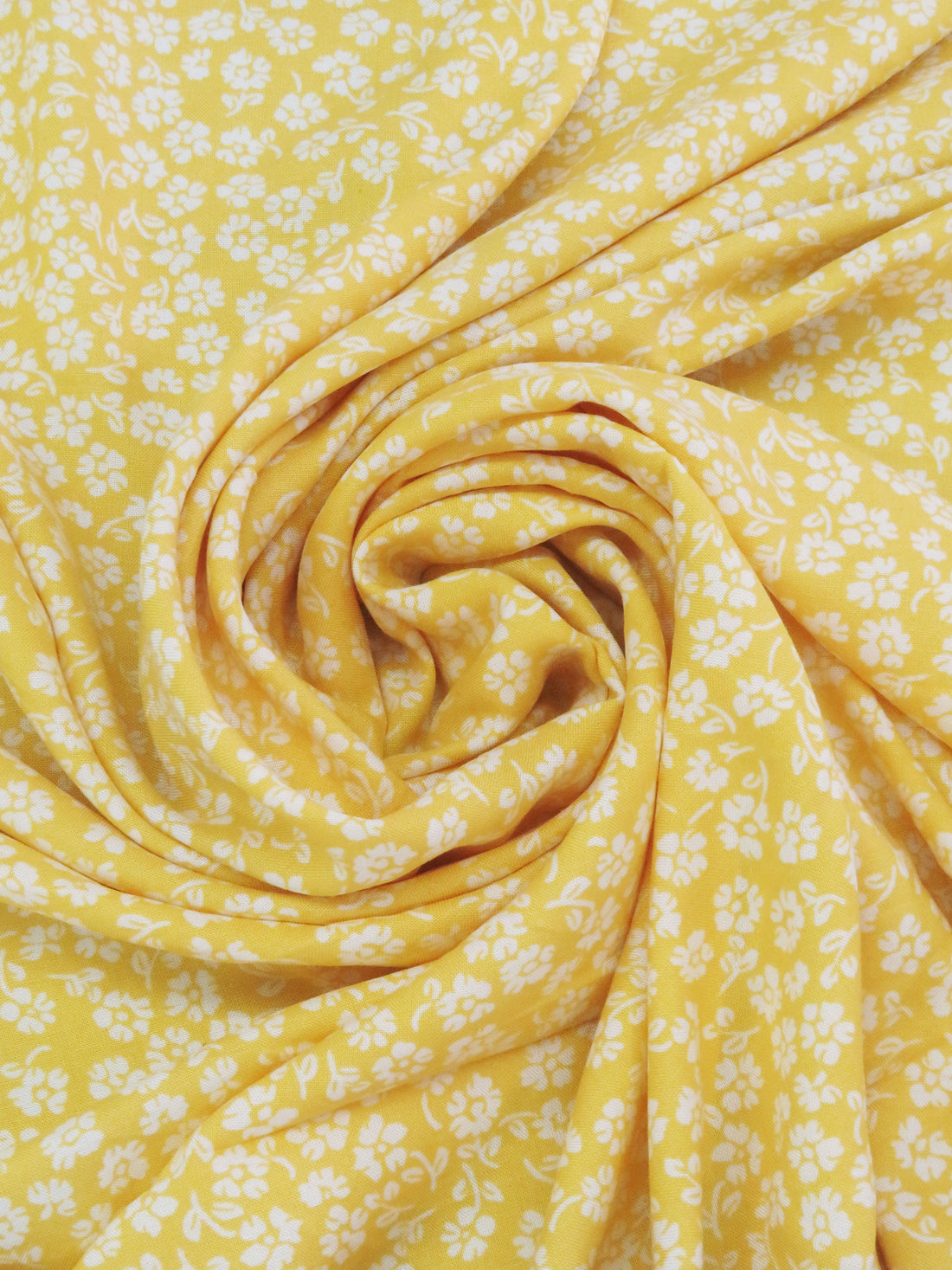 Lemon Zest/White 100% Rayon Ditsy Floral Print Challis 54W