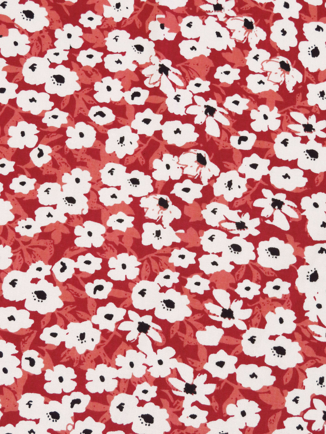 Deep Carmine/Terracotta Peach/White/Black 100% Rayon Floral Print Challis 54W