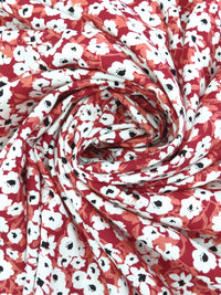 Deep Carmine/Terracotta Peach/White/Black 100% Rayon Floral Print Challis 54W