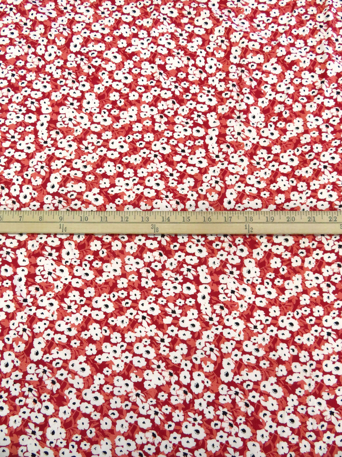 Deep Carmine/Terracotta Peach/White/Black 100% Rayon Floral Print Challis 54W