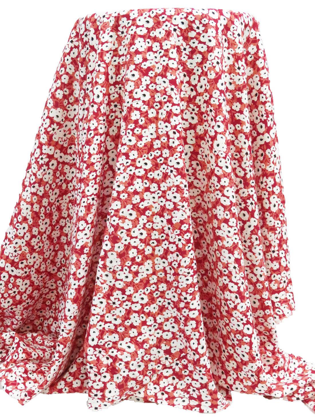 Deep Carmine/Terracotta Peach/White/Black 100% Rayon Floral Print Challis 54W
