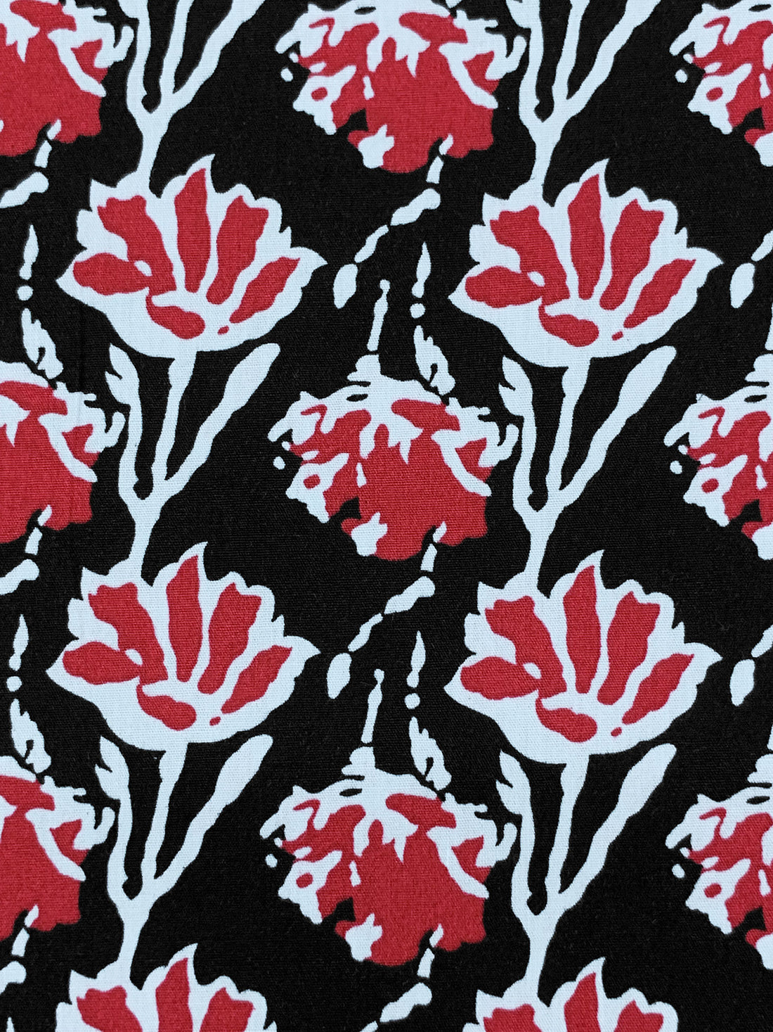 Cherry/Powder Blue/Black 100% Cotton Abstract Floral Print Poplin Shirting 58W