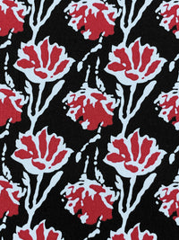 Cherry/Powder Blue/Black 100% Cotton Abstract Floral Print Poplin Shirting 58W