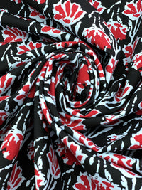 Cherry/Powder Blue/Black 100% Cotton Abstract Floral Print Poplin Shirting 58W