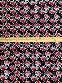 Cherry/Powder Blue/Black 100% Cotton Abstract Floral Print Poplin Shirting 58W