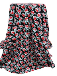 Cherry/Powder Blue/Black 100% Cotton Abstract Floral Print Poplin Shirting 58W