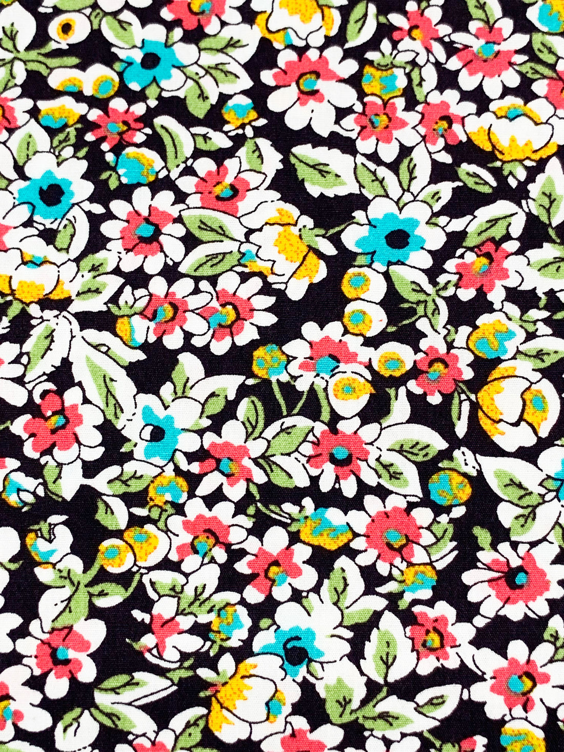 Turquoise Surf/Fiery Rose/Mango/Black/White 100% Cotton Floral Print Poplin Shirting 58W