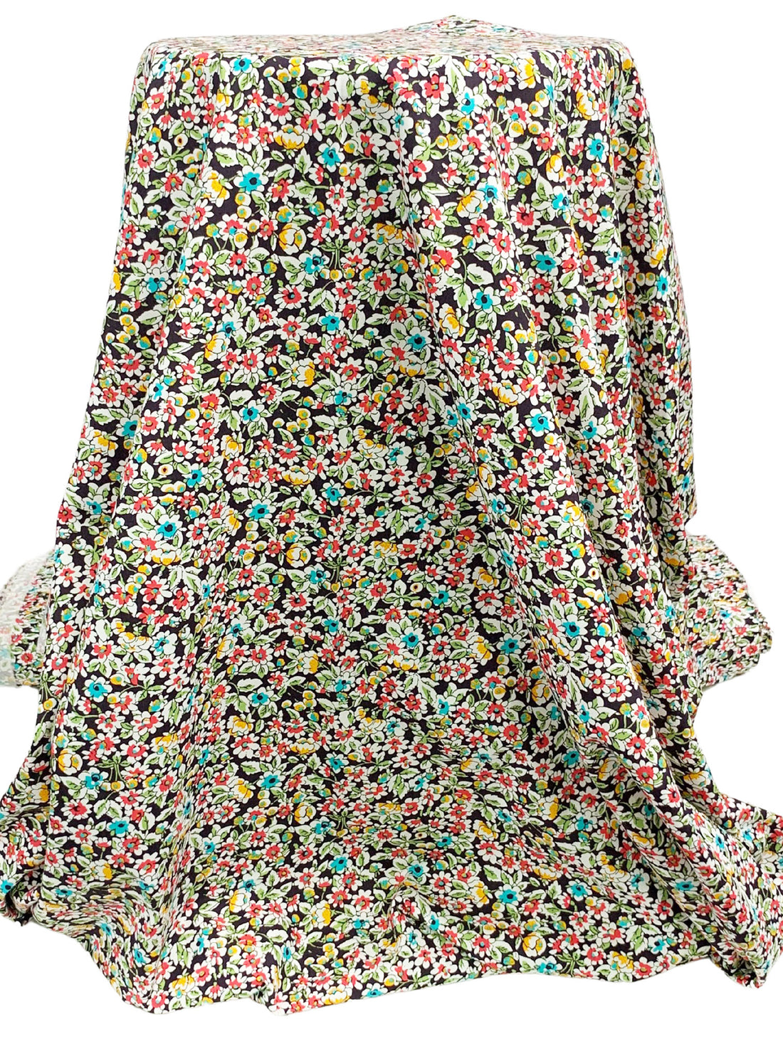 Turquoise Surf/Fiery Rose/Mango/Black/White 100% Cotton Floral Print Poplin Shirting 58W