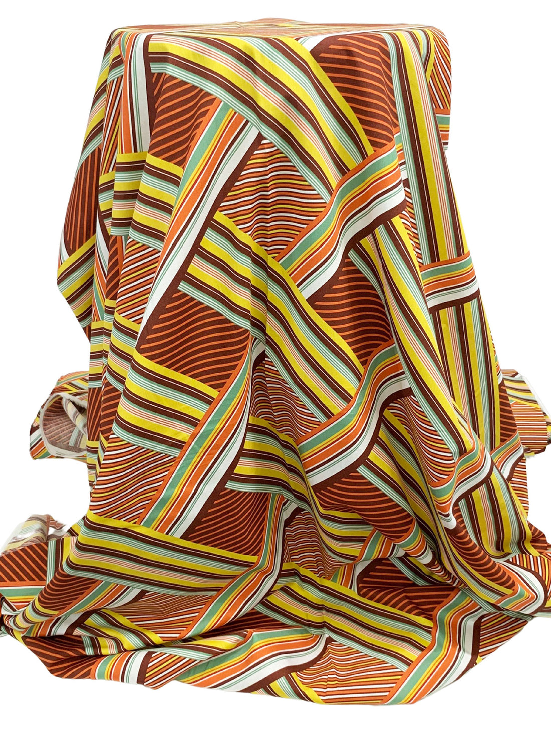 Dandelion/Chestnut/White/Deep Carrot 100% Cotton Multi-Stripe Lattice Print Poplin Shirting 56W