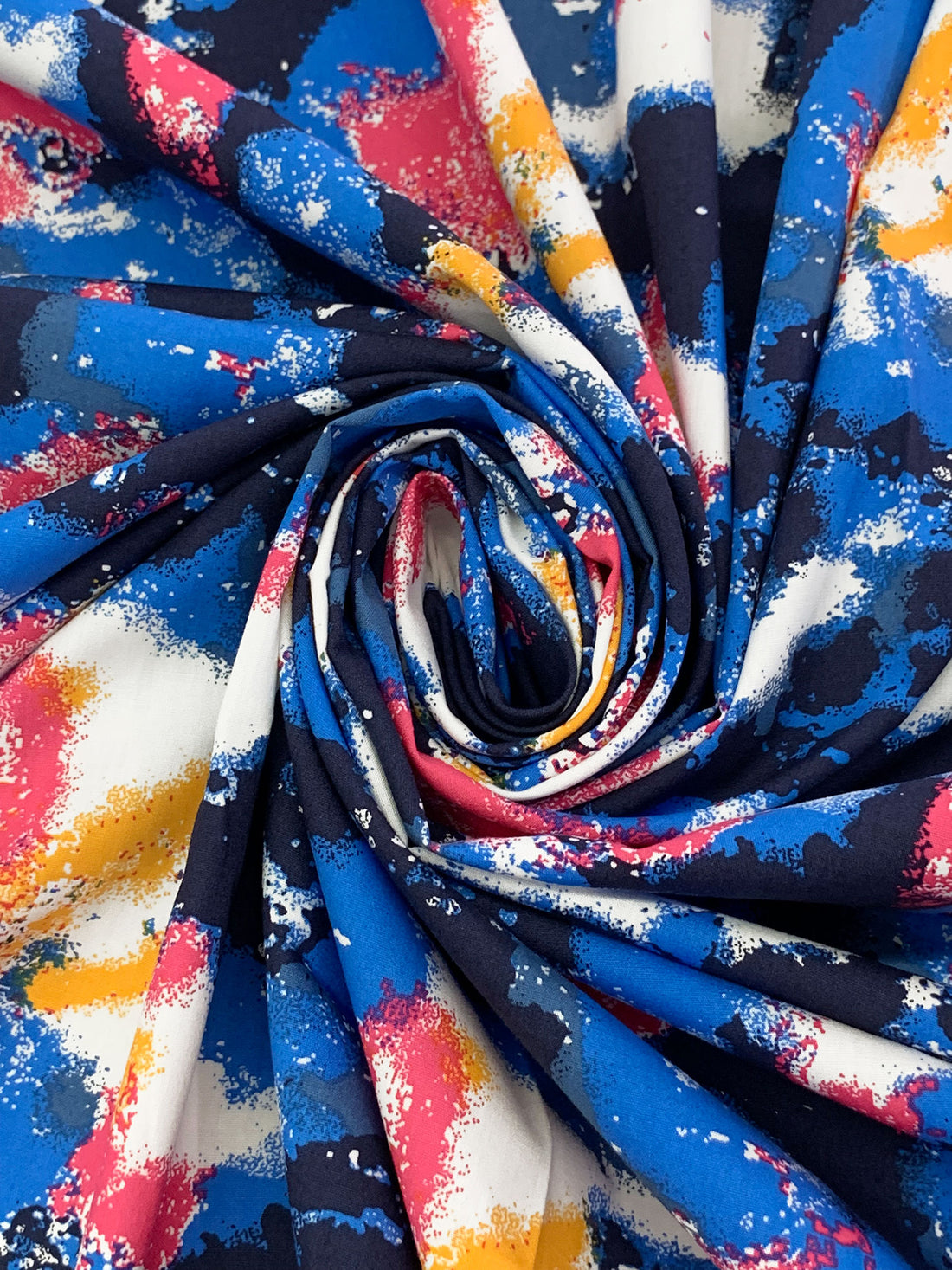 True Blue/White/Amber/Cerise 100% Cotton Abstract Print Poplin Shirting 56W