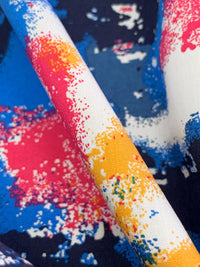 True Blue/White/Amber/Cerise 100% Cotton Abstract Print Poplin Shirting 56W
