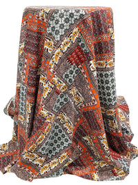 Flame/Ash Gray/White/Multi 100% Rayon Ornate Floral Paisley Print Challis 54W