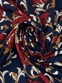 Navy Blue/Royal Red/White/Golden Spice 100% Cotton Floral Vines Print Poplin Shirting 56W
