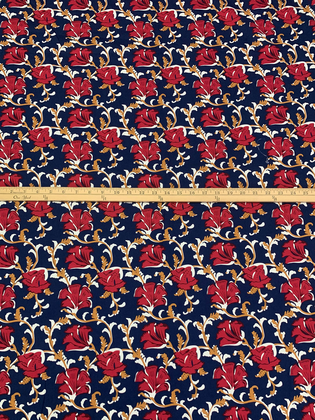 Navy Blue/Royal Red/White/Golden Spice 100% Cotton Floral Vines Print Poplin Shirting 56W