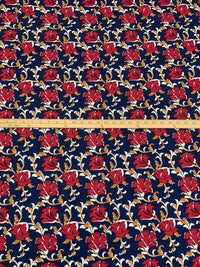 Navy Blue/Royal Red/White/Golden Spice 100% Cotton Floral Vines Print Poplin Shirting 56W