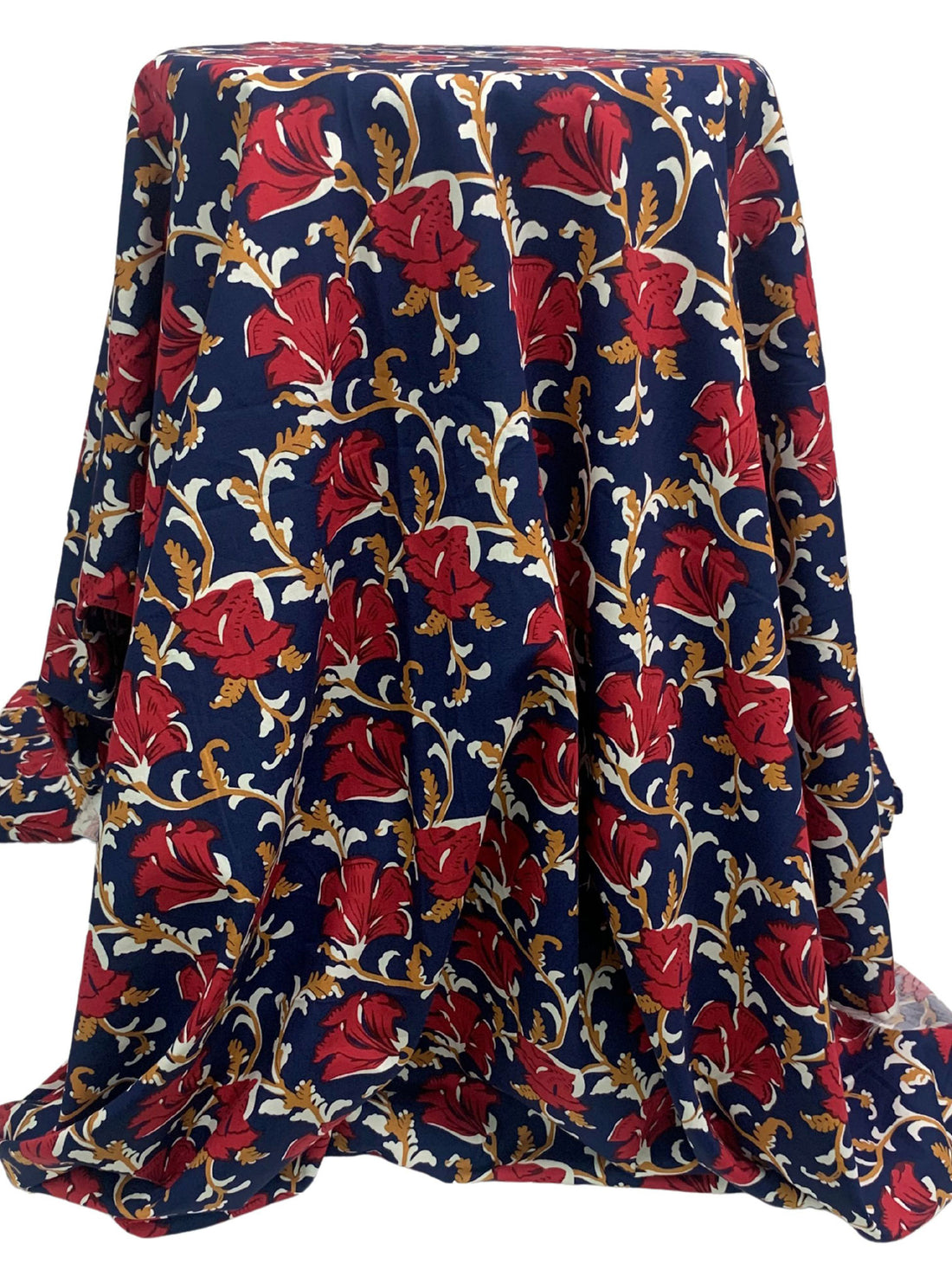 Navy Blue/Royal Red/White/Golden Spice 100% Cotton Floral Vines Print Poplin Shirting 56W