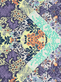 Soft Concord Grape/Pale Goldenrod/Coral/White 100% Rayon Floral Zig Zag Print Challis 54W